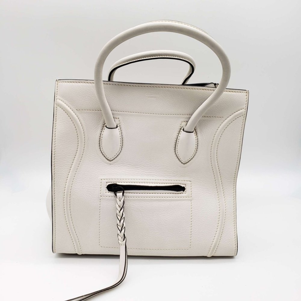 100% Authentic CELINE  White Leather Hand Bag - Picture 2 of 16